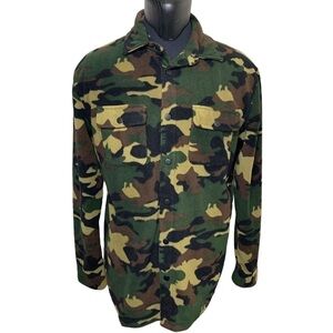 Djab Simons Green Fleece Sweater Jacket Camo Shacket Snap Buttons Sz L Hunting